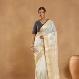 Fabindia White Cotton Silk Blend Saree-picture-17