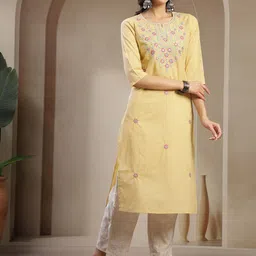 Sangria Women Yoke Design Pure Cotton Round Neck Straight Kurta-image-66