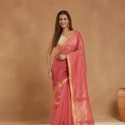 Fabindia Pink Cotton Silk Blend Hand Block Printed Saree-picture-41