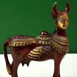 Exotic India Brown & Gold-Toned Kamadhenu Idol Showpiece-image-58