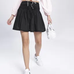 glitchez Retro Revival Smocked Lace Trim Flared Mini Skirt-picture-14