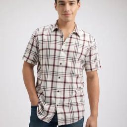 Pepe Jeans Off White & Maroon Cotton Regular Fit Checks Shirt-image-31