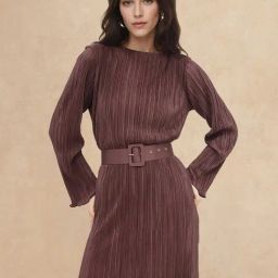 RAREISM Brown Polyester Solid Long Sleeves Dress-image-28