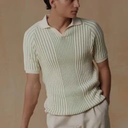 ANDAMEN Green Regular Fit Striped Cotton Polo T-Shirt-image-38