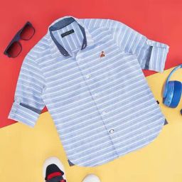 Pantaloons Junior Kids Vista Blue Cotton Striped Full Sleeves Shirt-image-98