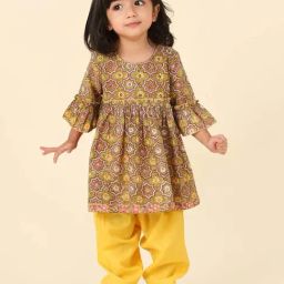 Fabindia Kids Green Cotton Printed Kurti & Salwar-image-18