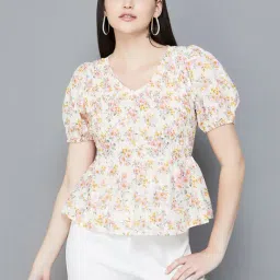 Code by Lifestyle Off-White Cotton Floral Print Top-image-32