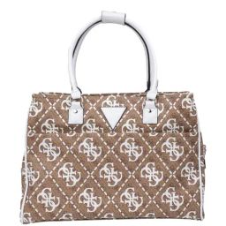 GUESS White & Brown Wilder Shopper Printed Medium Tote-27