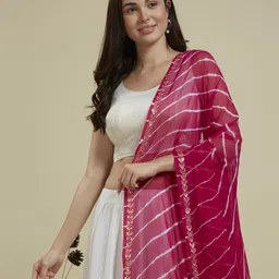 Dupatta Bazaar Embroidered Leheriya Dupatta with Gotta Patti image 5