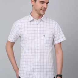 Cantabil White Cotton Regular Fit Checks Shirt-image-43