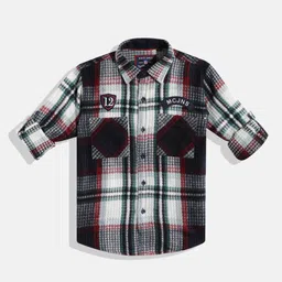 Monte Carlo Boys Acrylic Tartan Checked Textured Casual Shirt-image-49