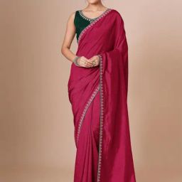 Saree Mall Pink Silk Embellished Saree with Blouse Piece-image-22