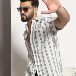 CHIMPAAANZEE White Regular fit Stripes Casual Shirt-picture-27