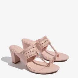 LUNA BLU by Westside Light Pink Kolhapuri Block-Heel Sandals-image-42