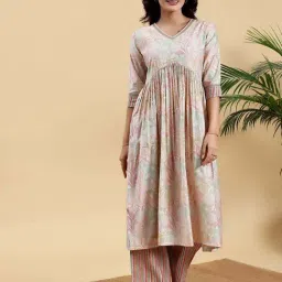 Libas Beige Printed Kurta Palazzo Set-image-7