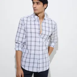 WES Casuals by Westside White Checkered Relaxed-Fit Linen-Blend Shirt-picture-8