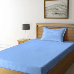 Myntra Elegant Homes Blue Striped 300 TC Single Bedsheet with 1 Pillow Covers-image-28
