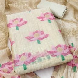 Peachmode Floral Woven Design Zari Banarasi Silk Unstitched Dress Material-picture-35