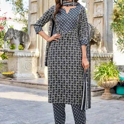 SZN Floral Printed Gotta Patti Straight Kurta With Trousers And Dupatta-30
