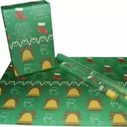 eVincE - thoughtful PRESENTations XMAS01BELL100 Pretty Greens and Xmas Bells Design and Facts for Birthdays Celebrations and Decoration Gift Wrapping Paper (Pack of 100 Piece)-8