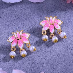 Estele Gold-Plated Floral Enamelled Studs-image-98