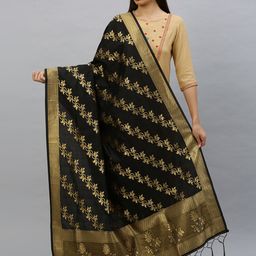 MIMOSA Black & Beige Woven Design Dupatta-picture-8