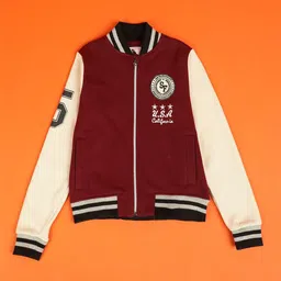 Lil Tomatoes Boys Colourblocked Fleece Windcheater Outdoor Varsity Jacket with Embroidered-17