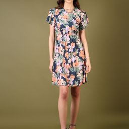 V-Mart Printed V-Neck Flared Sleeves Cotton Fit and Flare Dress-image-39