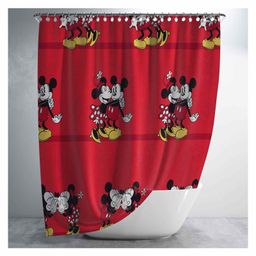 Sassoon Waterproof Minnie Mickey Print Bathroom Curtain With 12 Hooks - Multicolor-27