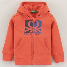 UCB Full Sleeves Hooded Sweatshirt Text Print - Orange-image-42