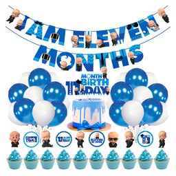 Zyozi Boss Baby 11th Month Birthday Decoration Items for Baby Boy, Blue - Pack of 37-image-22
