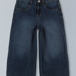 Kiddopanti Solid Button Down Flared Jeans - Denim Blue-image-56