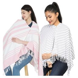 Nene Mother's Multi g Purpose Large Size Nursing Feeding Scarf Wrap Stole Solid Pack of 2 - Pink & Grey-image-79