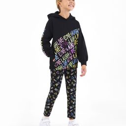Primo Gino 100% Cotton Knit Full Sleeves Winter Wear Set with Sequin Embroidery & Text Print - Black-image-8