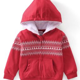 Babyhug Full Sleeves Hooded Sweat Jacket With Zipper and HD Print Detailing - Red-image-40