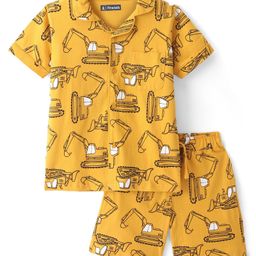 Pine Kids 100% Cotton Knit Half Sleeves Night Suit JCB Print - Yellow-image-73