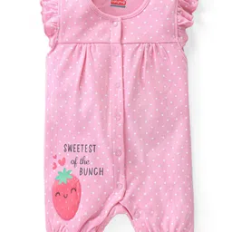 Babyhug 100% Cotton Knit Sleeveless  Romper with Polka Dot & Strawberry Print  -  Pink-picture-15