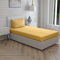 Trance Home Linen Premium Pure Cotton Single Fitted Bedsheet with 1 Pillow Cover - Gold-picture-6
