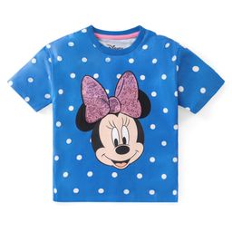 Babyhug Disney Single Jersey Half Sleeves T-Shirt With Front & Back Minnie Mouse Graphic and Sequin Detailing - Blue-image-21