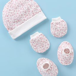 Ben Benny Interlock Knit Floral Printed Cap Mittens Booties Pink - Diameter 9 cm-image-47