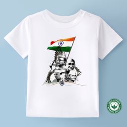 BLUSHES Independence Day Theme 100% Cotton Half Sleeves Freedom Fighters Printed Tee - White-image-46