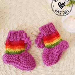 Woonie Hand Knitted Striped Tie Up Socks - Multi Colour-image-50