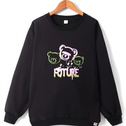 Olio Kids Fleece Knit FullSleeves Sweatshirt with Text Print - Black-image-53