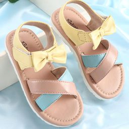 Babyoye Velcro Closer Sandals with Bow Applique - Tan-picture-11