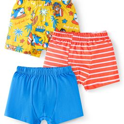 Babyhug 100% Cotton Knit Trunks with Beach Theme Print & Stripes Pack of 3 - Yellow Red & Blue-image-17
