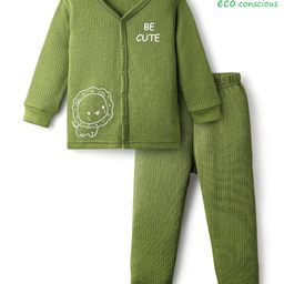 Babyoye Cotton Knit Full Sleeves Animal Printed Front Open Thermal Inner Wear Set - Green-image-87