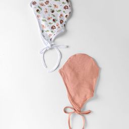 Ben Benny Interlock Knit Caps with Knot & Animal Print Pack of 2 White & Peach - Diameter 13 cm-picture-19