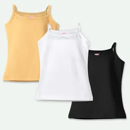 Ariel Cotton Lycra Knit Pack Of 3 Sleeveless Solid Camisoles - White Beige & Black-picture-28