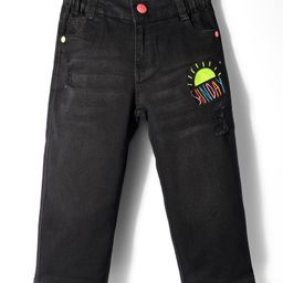 Olio Kids Denim Woven Full Length Sunday Embroidered Jeans - Black-picture-18