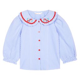 Budding Bees Cotton Woven Full Peasant Sleeeves Striped & Floral Embroidered Top - Blue-image-34